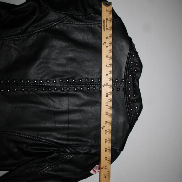 V Christina Sz L Black Silver Studded Floral Pockets Polyurethane AS IS Jacket - Picture 13 of 16